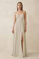 Spaghetti Strap Pleated A - Line Chiffon Bridesmaid Dress in Dove Gray - KissProm Bridesmaid Dresses