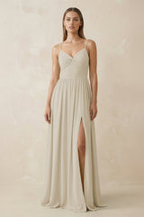 Spaghetti Strap Pleated A - Line Chiffon Bridesmaid Dress in Dove Gray - KissProm Bridesmaid Dresses