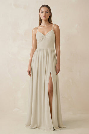 Spaghetti Strap Pleated A - Line Chiffon Bridesmaid Dress in Dove Gray - KissProm Bridesmaid Dresses