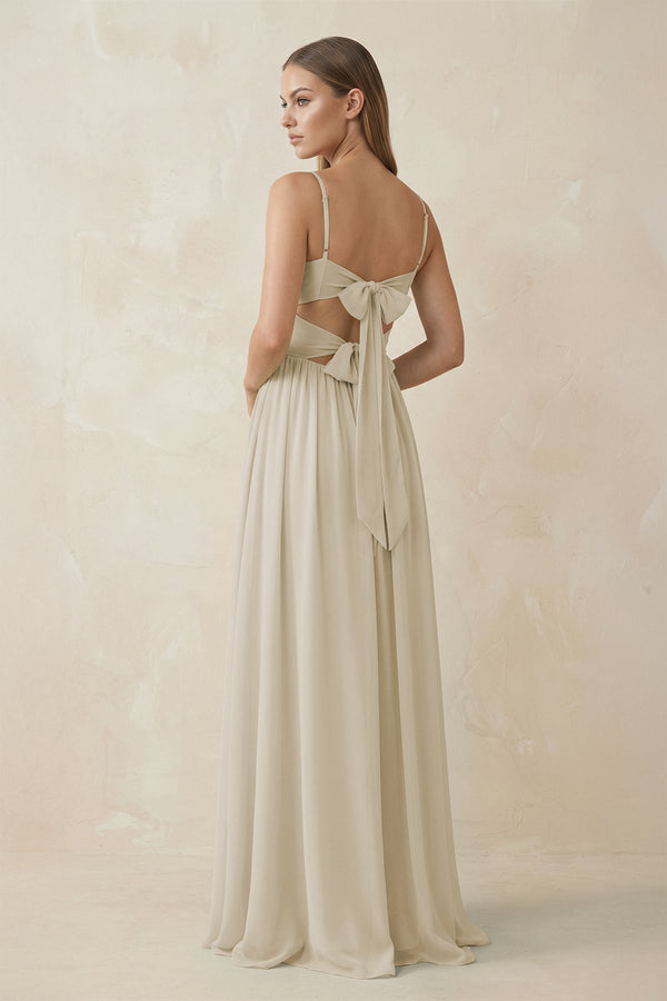 Spaghetti Strap Pleated A - Line Chiffon Bridesmaid Dress in Dove Gray - KissProm Bridesmaid Dresses