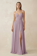 Spaghetti Strap Pleated A - Line Chiffon Bridesmaid Dress in Dusk - KissProm Bridesmaid Dresses