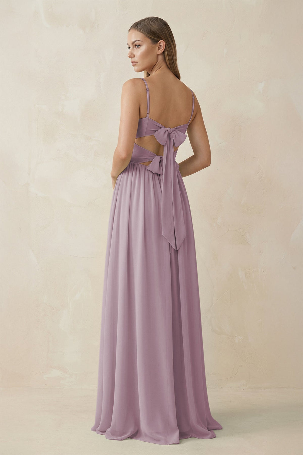 Spaghetti Strap Pleated A - Line Chiffon Bridesmaid Dress in Dusk - KissProm Bridesmaid Dresses