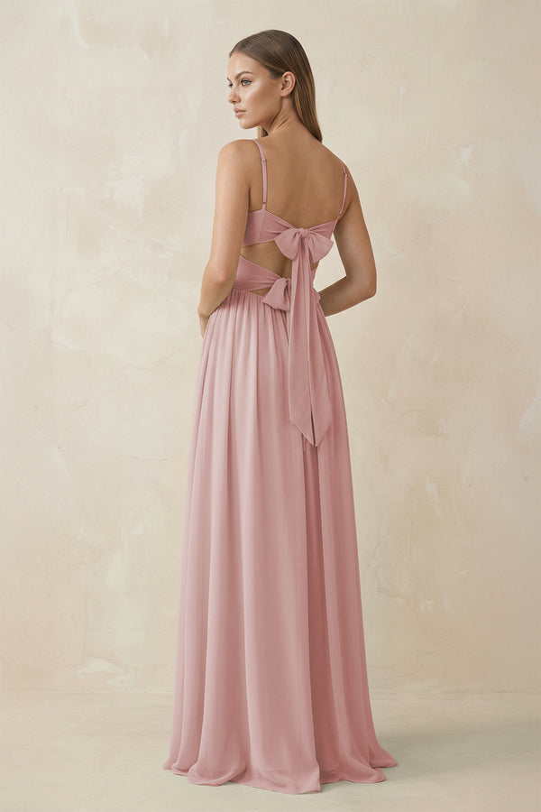 Spaghetti Strap Pleated A - Line Chiffon Bridesmaid Dress in Dusty Rose - KissProm Bridesmaid Dresses