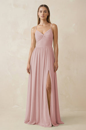 Spaghetti Strap Pleated A - Line Chiffon Bridesmaid Dress in Dusty Rose - KissProm Bridesmaid Dresses