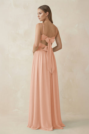 Spaghetti Strap Pleated A - Line Chiffon Bridesmaid Dress in English Rose - KissProm Bridesmaid Dresses