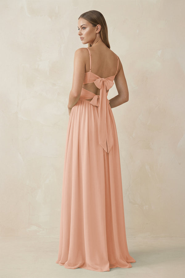 Spaghetti Strap Pleated A - Line Chiffon Bridesmaid Dress in English Rose - KissProm Bridesmaid Dresses