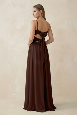 Spaghetti Strap Pleated A - Line Chiffon Bridesmaid Dress in Espresso - KissProm Bridesmaid Dresses