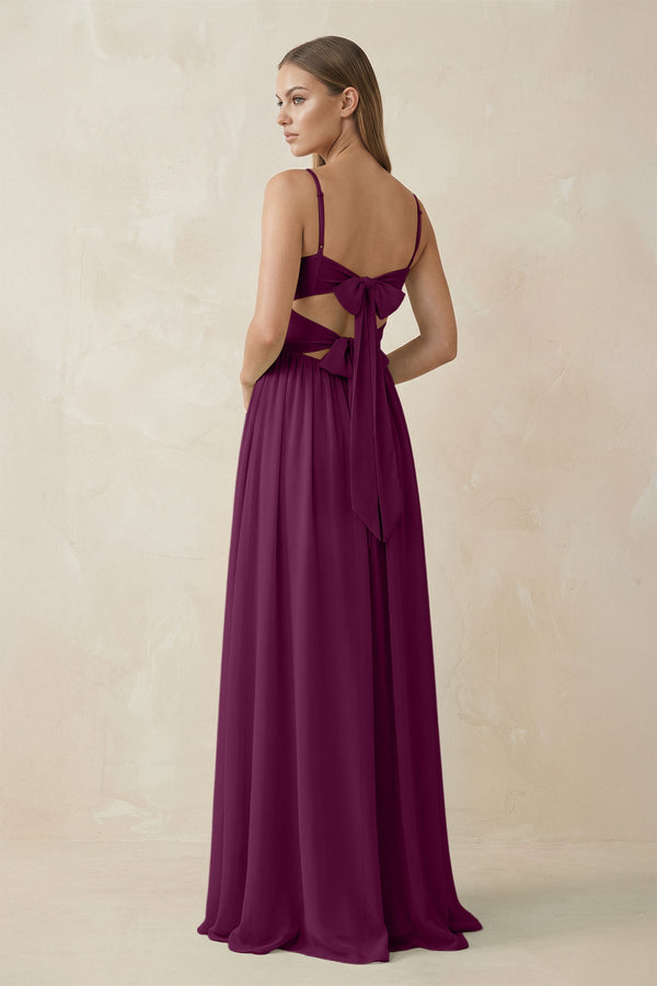Spaghetti Strap Pleated A - Line Chiffon Bridesmaid Dress in Fig - KissProm Bridesmaid Dresses