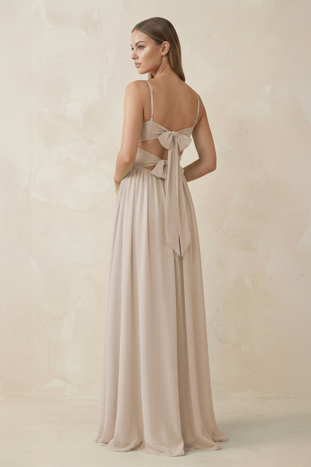 Spaghetti Strap Pleated A - Line Chiffon Bridesmaid Dress in Frost - KissProm Bridesmaid Dresses