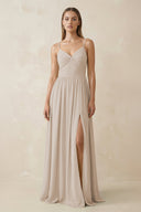 Spaghetti Strap Pleated A - Line Chiffon Bridesmaid Dress in Frost - KissProm Bridesmaid Dresses