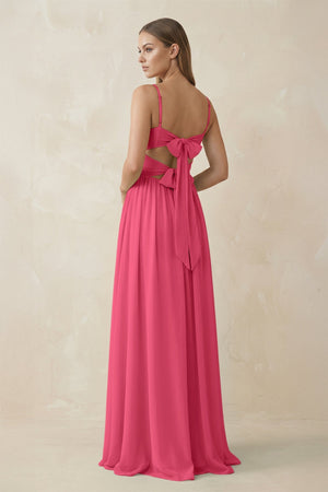 Spaghetti Strap Pleated A - Line Chiffon Bridesmaid Dress in Fuchsia - KissProm Bridesmaid Dresses