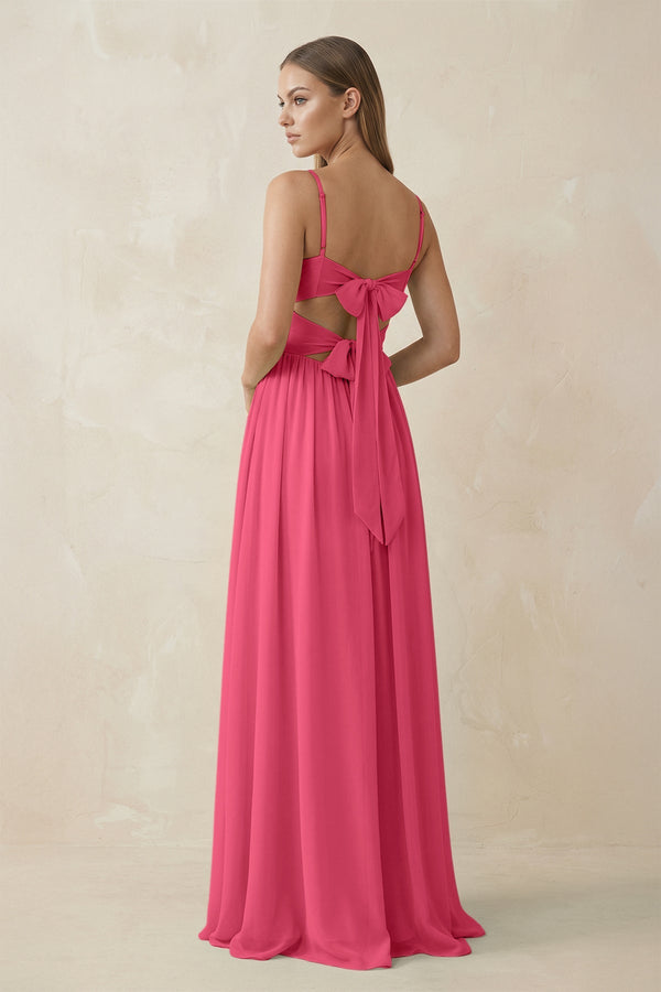 Spaghetti Strap Pleated A - Line Chiffon Bridesmaid Dress in Fuchsia - KissProm Bridesmaid Dresses