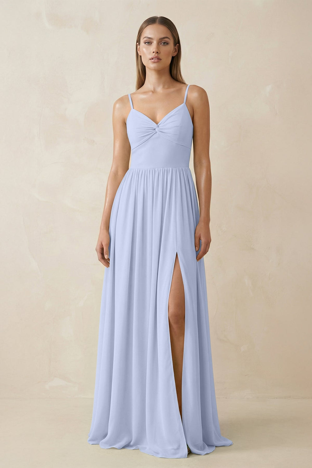 Spaghetti Strap Pleated A - Line Chiffon Bridesmaid Dress in Ice - KissProm Bridesmaid Dresses