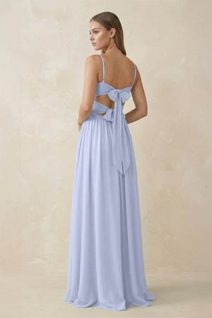 Spaghetti Strap Pleated A - Line Chiffon Bridesmaid Dress in Ice - KissProm Bridesmaid Dresses