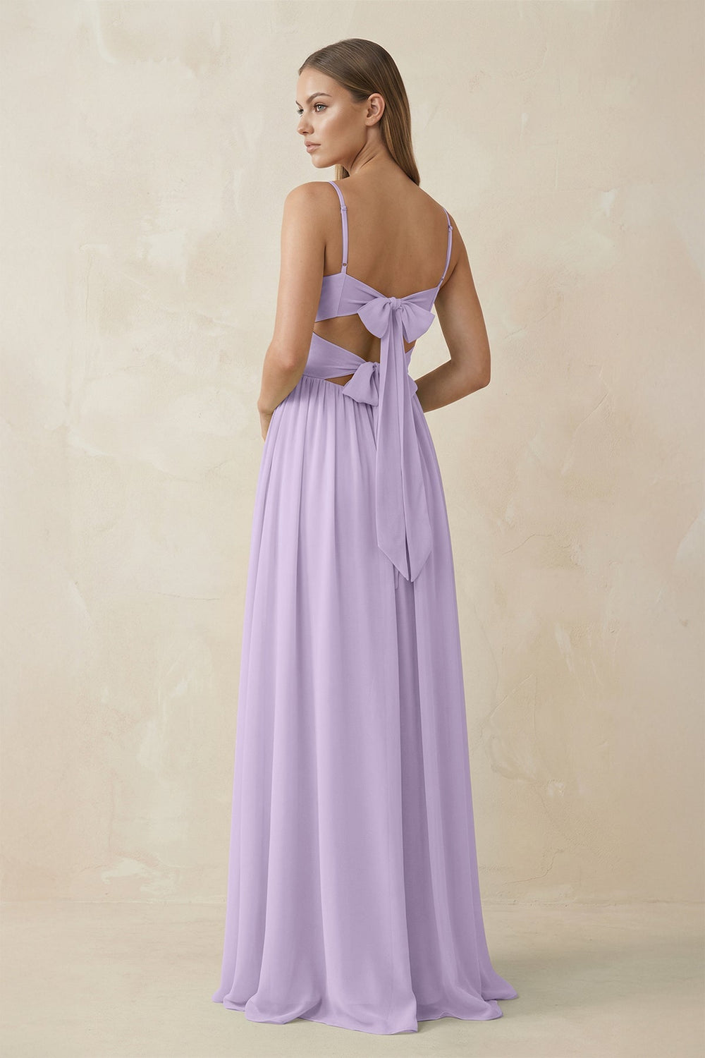 Spaghetti Strap Pleated A - Line Chiffon Bridesmaid Dress in Lavender - KissProm Bridesmaid Dresses