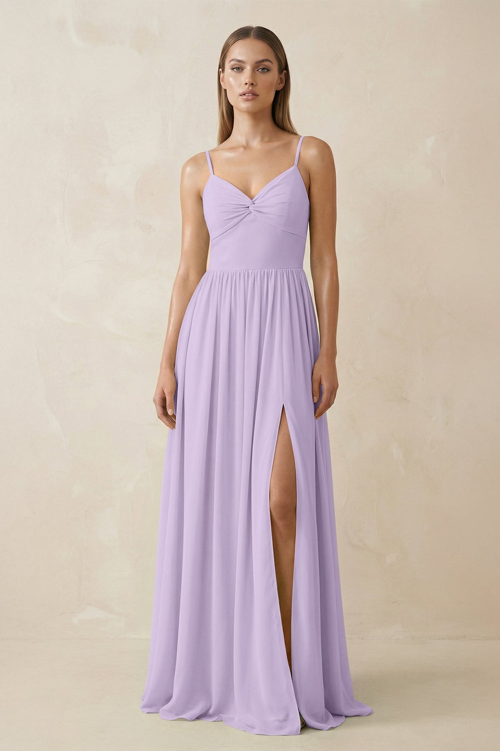 Spaghetti Strap Pleated A - Line Chiffon Bridesmaid Dress in Lavender - KissProm Bridesmaid Dresses