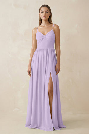 Spaghetti Strap Pleated A - Line Chiffon Bridesmaid Dress in Lavender - KissProm Bridesmaid Dresses
