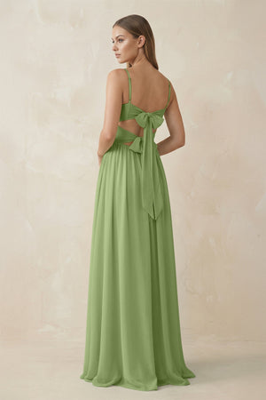Spaghetti Strap Pleated A - Line Chiffon Bridesmaid Dress in Matcha - KissProm Bridesmaid Dresses