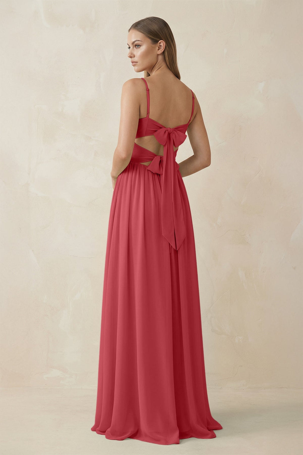 Spaghetti Strap Pleated A - Line Chiffon Bridesmaid Dress in Merlot - KissProm Bridesmaid Dresses