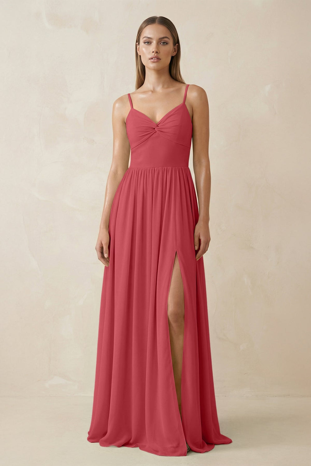 Spaghetti Strap Pleated A - Line Chiffon Bridesmaid Dress in Merlot - KissProm Bridesmaid Dresses