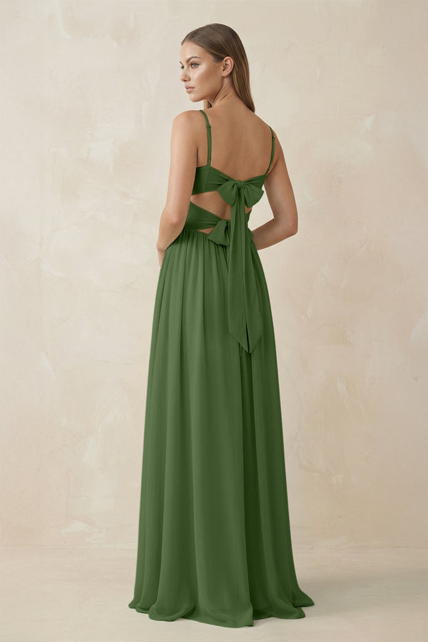 Spaghetti Strap Pleated A - Line Chiffon Bridesmaid Dress in Moss - KissProm Bridesmaid Dresses