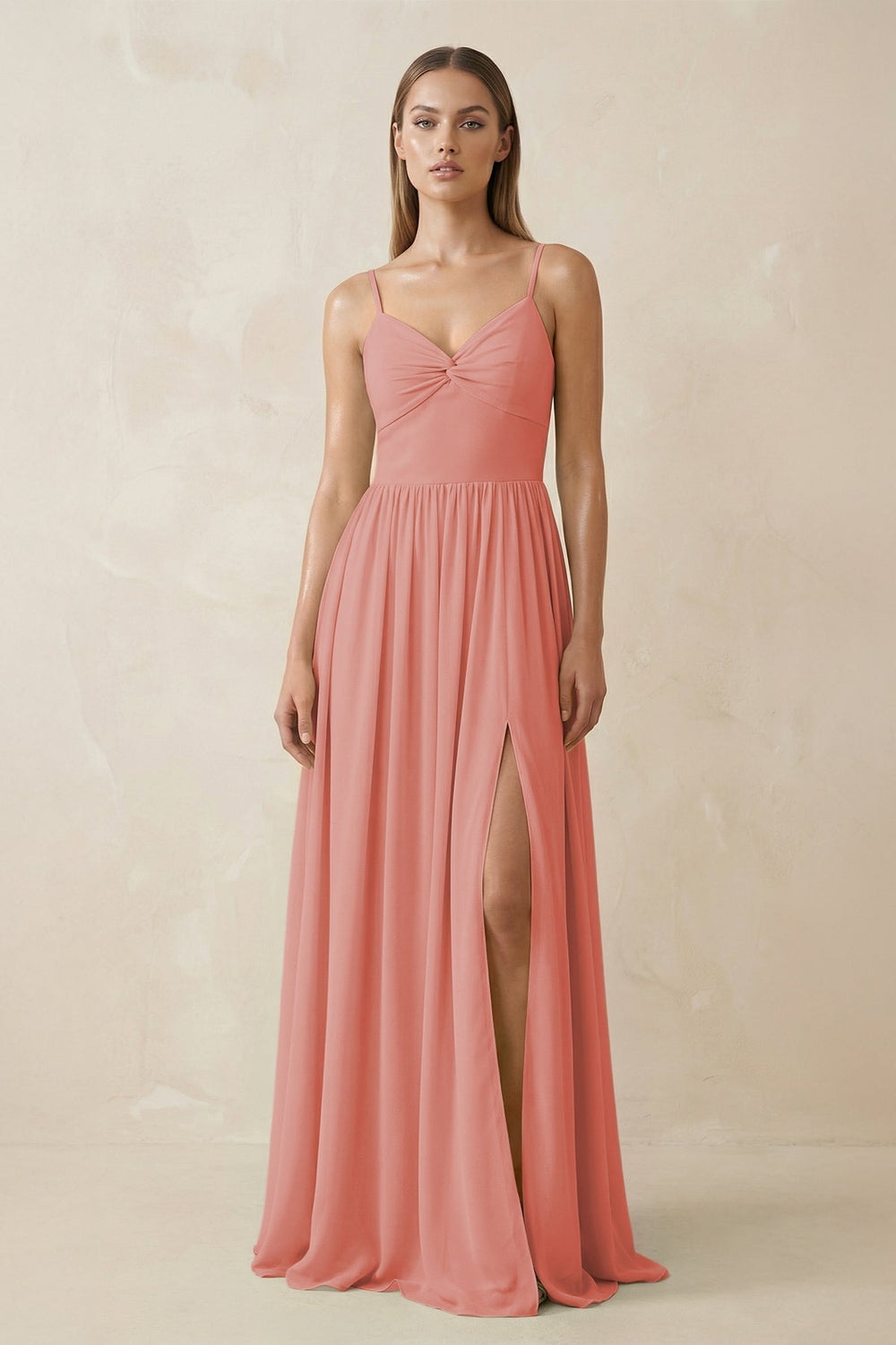 Spaghetti Strap Pleated A - Line Chiffon Bridesmaid Dress in Mulberry - KissProm Bridesmaid Dresses
