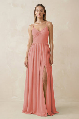 Spaghetti Strap Pleated A - Line Chiffon Bridesmaid Dress in Mulberry - KissProm Bridesmaid Dresses
