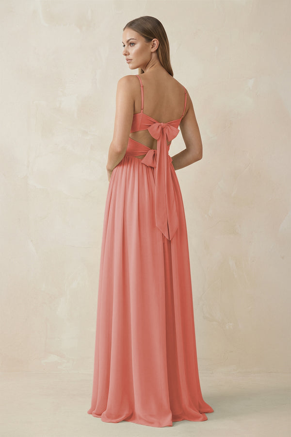 Spaghetti Strap Pleated A - Line Chiffon Bridesmaid Dress in Mulberry - KissProm Bridesmaid Dresses
