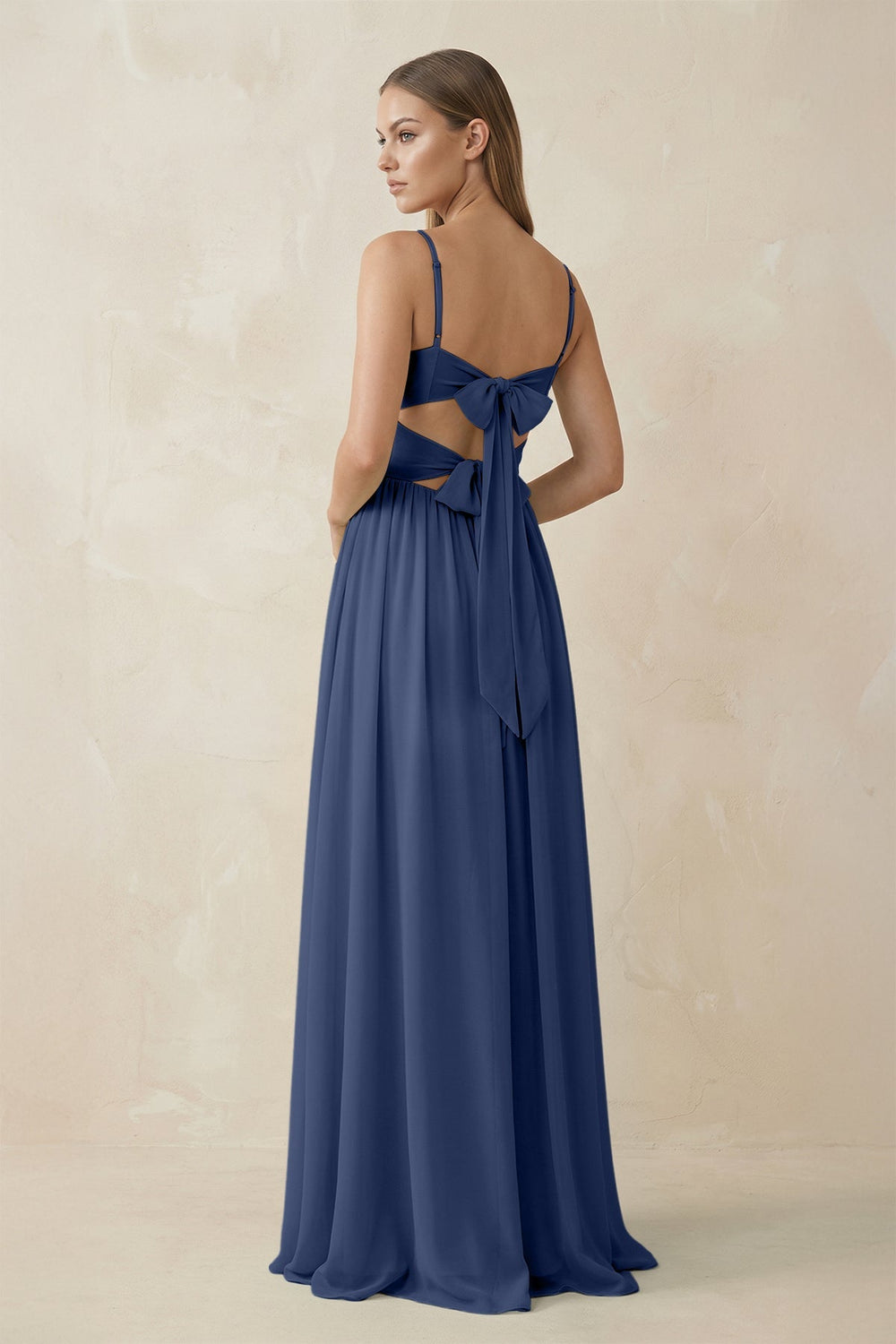 Spaghetti Strap Pleated A - Line Chiffon Bridesmaid Dress in Navy - KissProm Bridesmaid Dresses