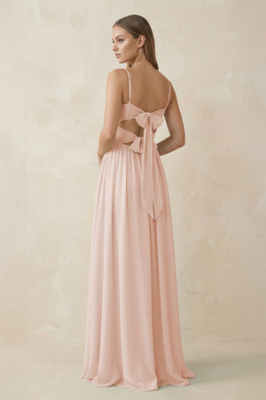 Spaghetti Strap Pleated A - Line Chiffon Bridesmaid Dress in Pale Blush - KissProm Bridesmaid Dresses