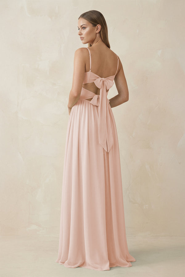 Spaghetti Strap Pleated A - Line Chiffon Bridesmaid Dress in Pale Blush - KissProm Bridesmaid Dresses