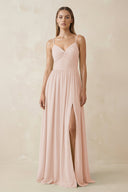Spaghetti Strap Pleated A - Line Chiffon Bridesmaid Dress in Pale Blush - KissProm Bridesmaid Dresses