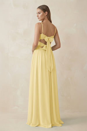 Spaghetti Strap Pleated A - Line Chiffon Bridesmaid Dress in Pastel Yellow - KissProm Bridesmaid Dresses