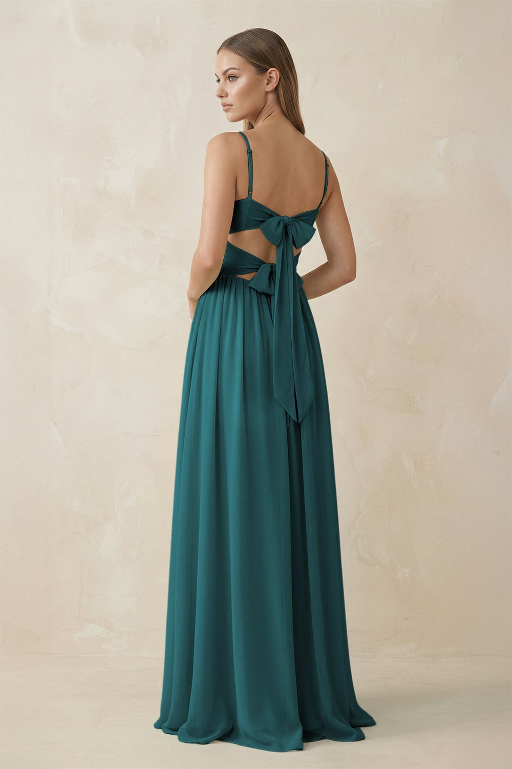 Spaghetti Strap Pleated A - Line Chiffon Bridesmaid Dress in Pine - KissProm Bridesmaid Dresses