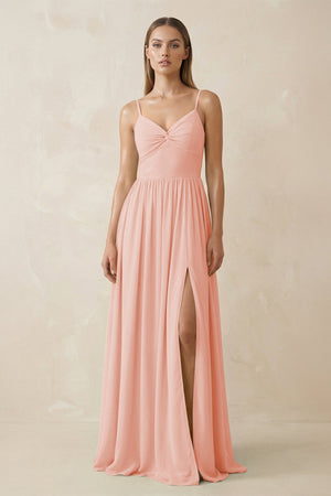 Spaghetti Strap Pleated A - Line Chiffon Bridesmaid Dress in Rose Petal - KissProm Bridesmaid Dresses