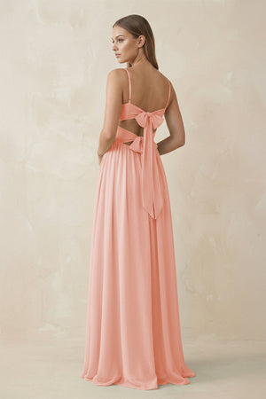 Spaghetti Strap Pleated A - Line Chiffon Bridesmaid Dress in Rose Petal - KissProm Bridesmaid Dresses