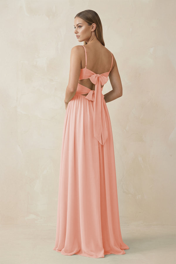 Spaghetti Strap Pleated A - Line Chiffon Bridesmaid Dress in Rose Petal - KissProm Bridesmaid Dresses