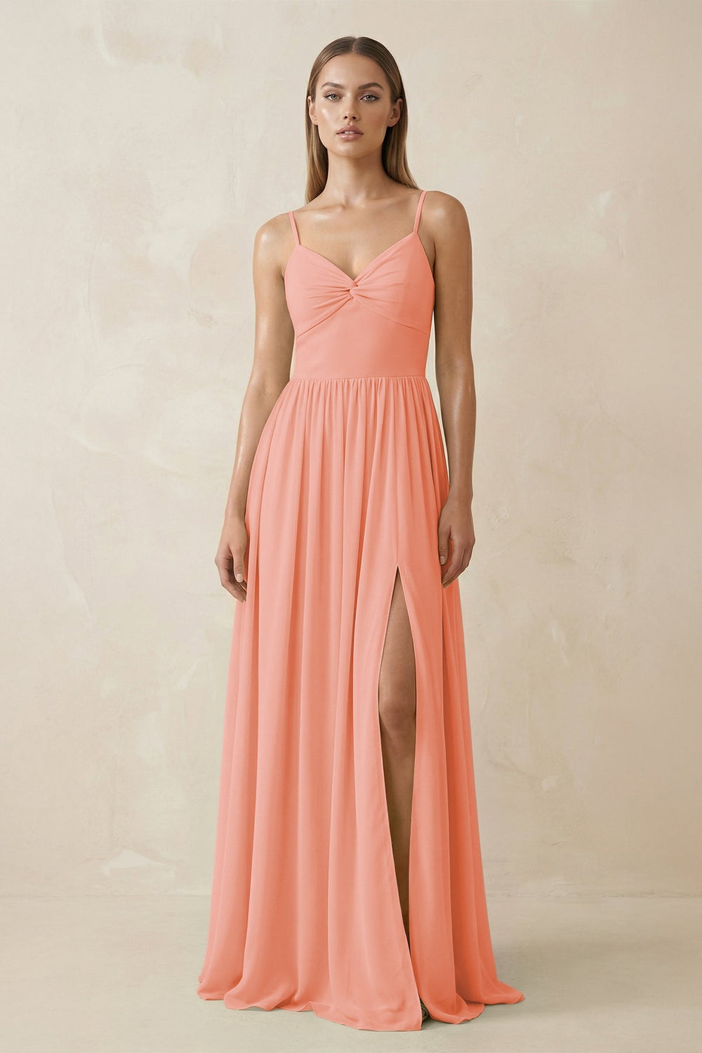 Spaghetti Strap Pleated A - Line Chiffon Bridesmaid Dress in Rosette - KissProm Bridesmaid Dresses