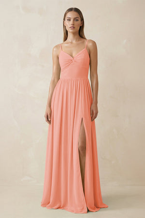 Spaghetti Strap Pleated A - Line Chiffon Bridesmaid Dress in Rosette - KissProm Bridesmaid Dresses