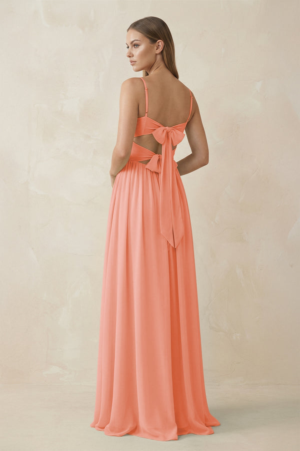 Spaghetti Strap Pleated A - Line Chiffon Bridesmaid Dress in Rosette - KissProm Bridesmaid Dresses