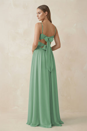 Spaghetti Strap Pleated A - Line Chiffon Bridesmaid Dress in Sea Glass - KissProm Bridesmaid Dresses