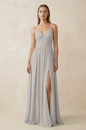 Spaghetti Strap Pleated A - Line Chiffon Bridesmaid Dress in Silver - KissProm Bridesmaid Dresses