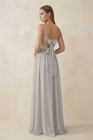Spaghetti Strap Pleated A - Line Chiffon Bridesmaid Dress in Silver - KissProm Bridesmaid Dresses