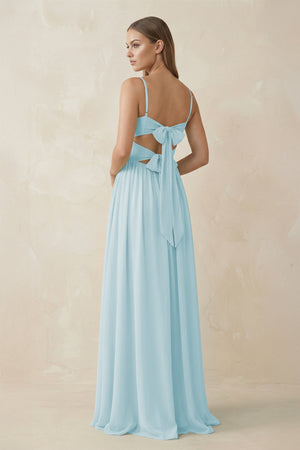 Spaghetti Strap Pleated A - Line Chiffon Bridesmaid Dress in Sky Blue - KissProm Bridesmaid Dresses