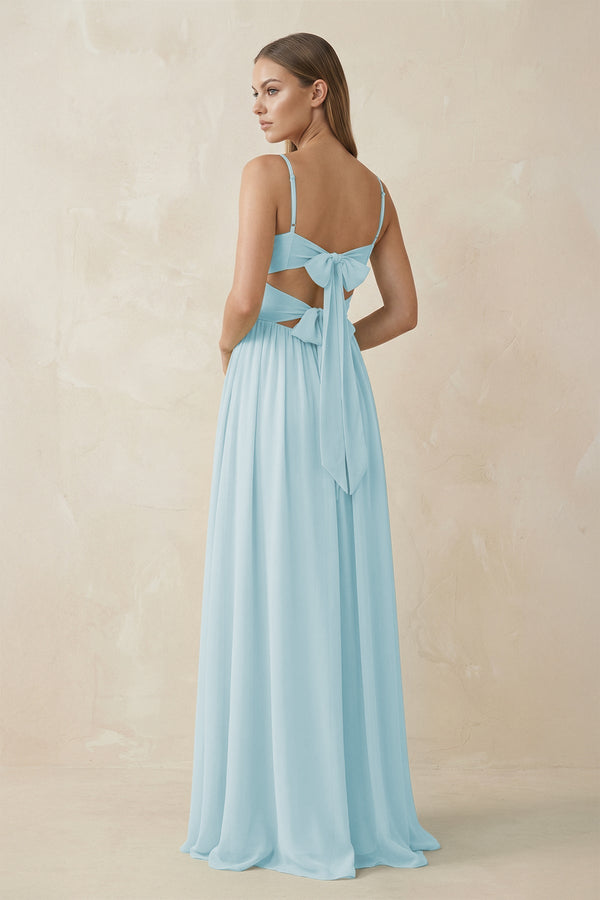 Spaghetti Strap Pleated A - Line Chiffon Bridesmaid Dress in Sky Blue - KissProm Bridesmaid Dresses
