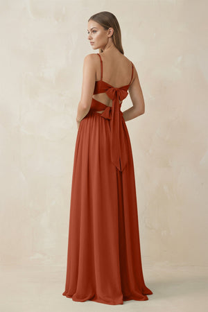 Spaghetti Strap Pleated A - Line Chiffon Bridesmaid Dress in Spice - KissProm Bridesmaid Dresses