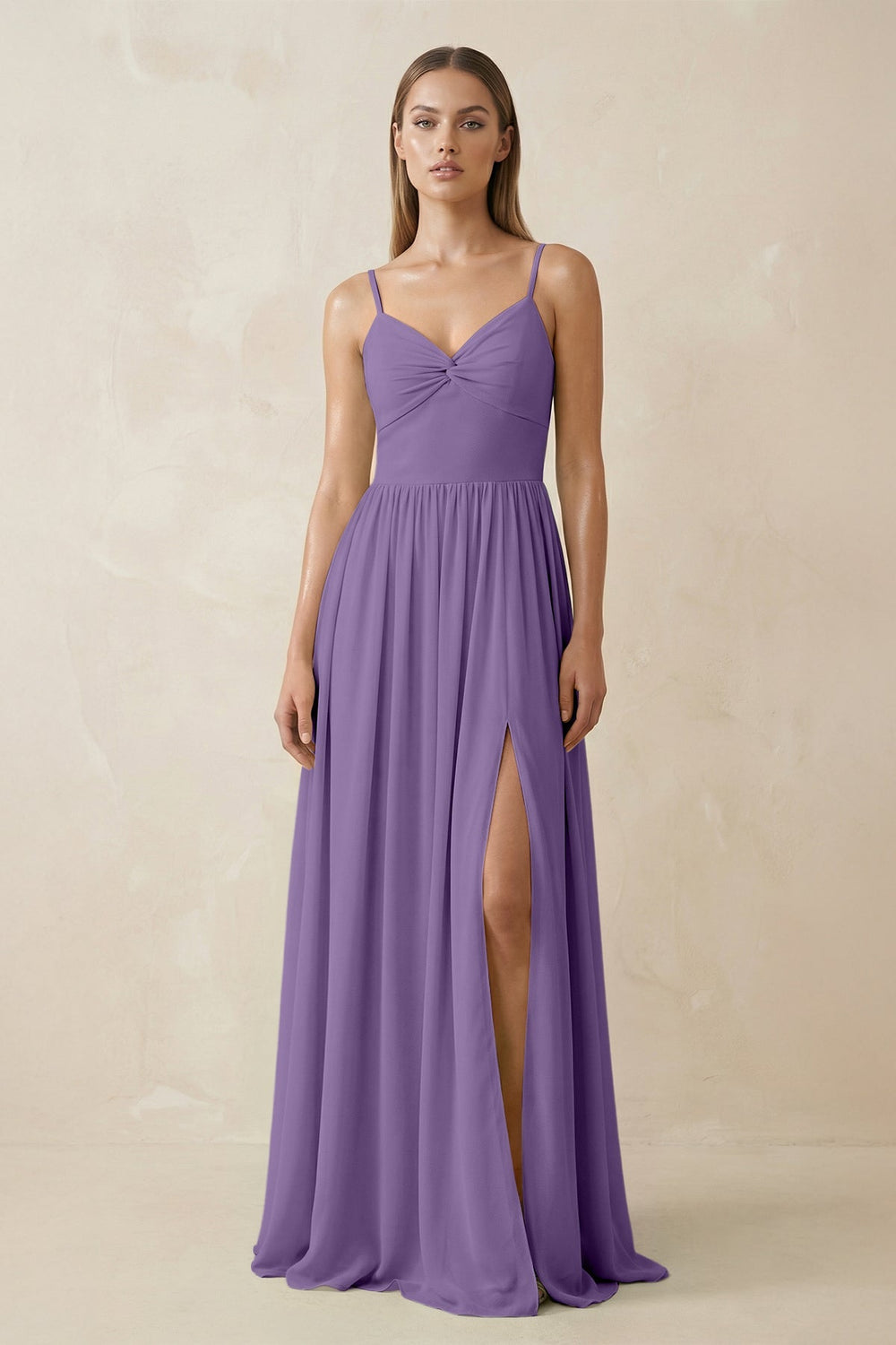 Spaghetti Strap Pleated A - Line Chiffon Bridesmaid Dress in Tahiti - KissProm Bridesmaid Dresses