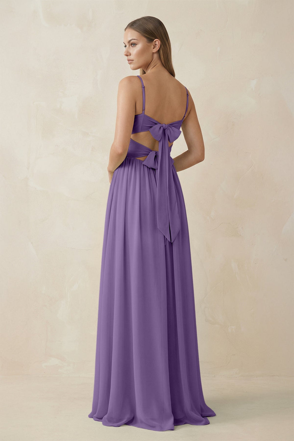Spaghetti Strap Pleated A - Line Chiffon Bridesmaid Dress in Tahiti - KissProm Bridesmaid Dresses