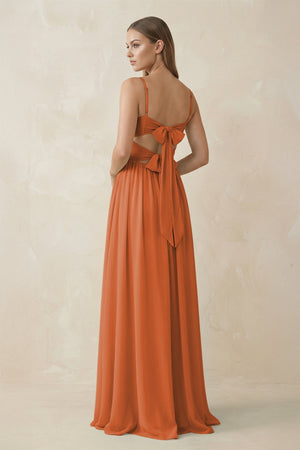 Spaghetti Strap Pleated A - Line Chiffon Bridesmaid Dress in Terracotta - KissProm Bridesmaid Dresses