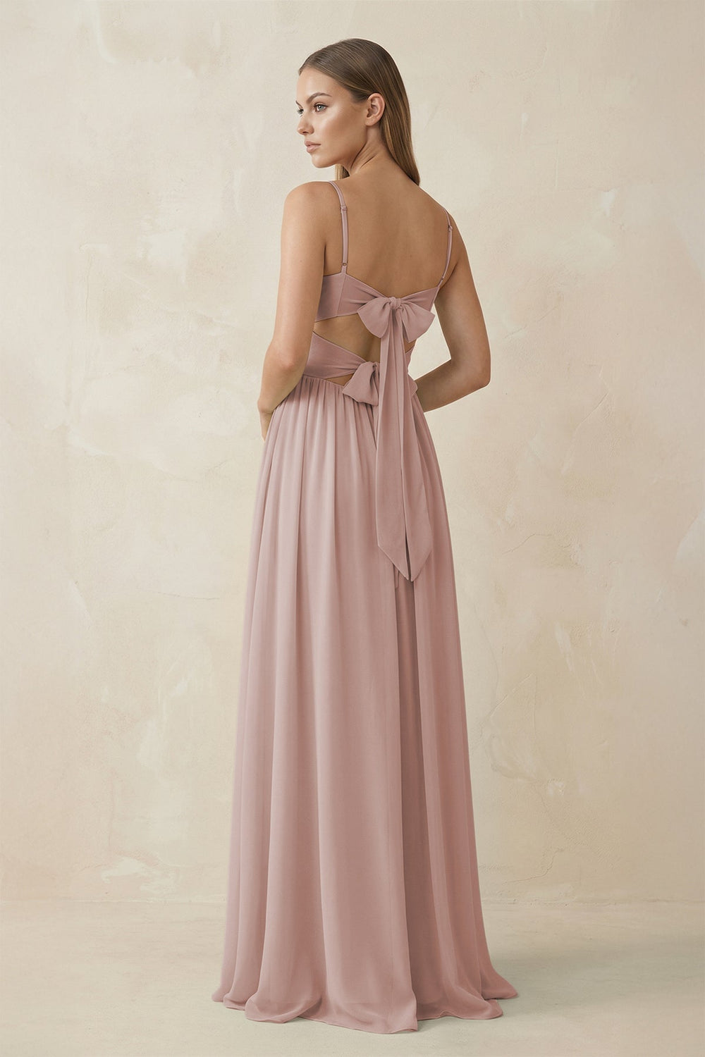 Spaghetti Strap Pleated A - Line Chiffon Bridesmaid Dress in Toffee - KissProm Bridesmaid Dresses
